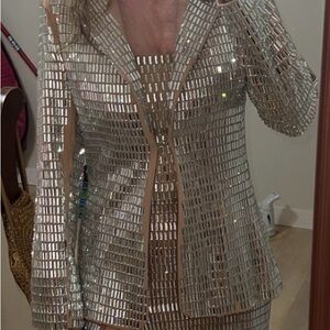Silver Sequin Blazer and Skirt Set